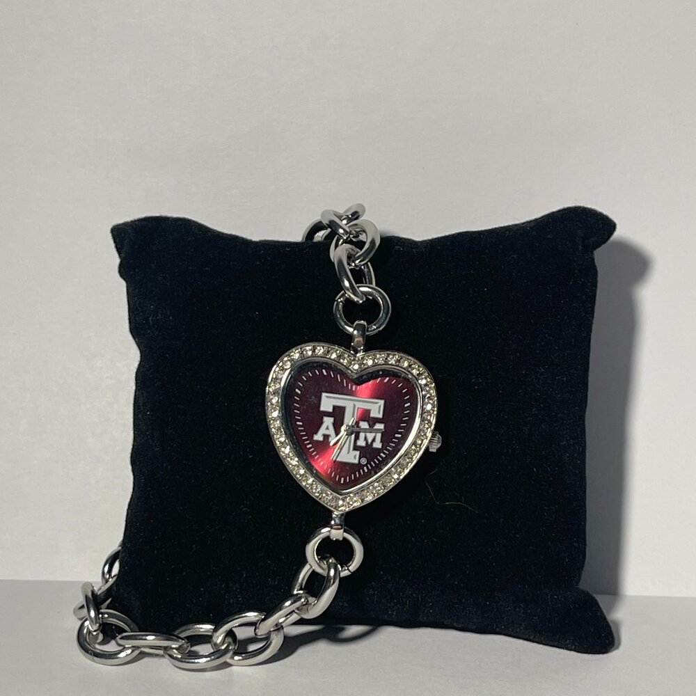 Texas A&M Aggies NCAA Heart Stainless Steel Bracelet Game Time Watch NEW